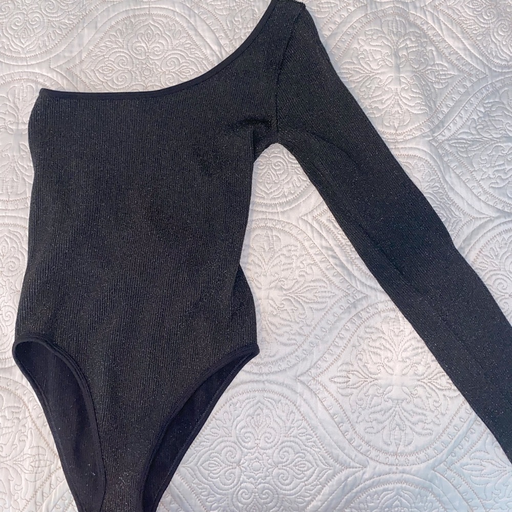 Black Sparkly Zara Asymmetrical Bodysuit